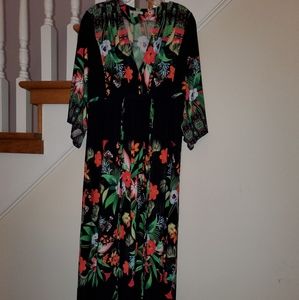 Black floral kimono maxi dress